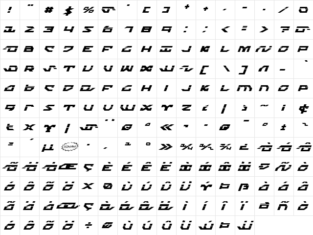 Nightrunner Laser Italic Laser Italic  glyph index