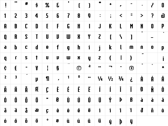 IndustrialExtended Heavy  glyph index