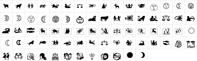 Linotype Astrology Pi Two  glyph index