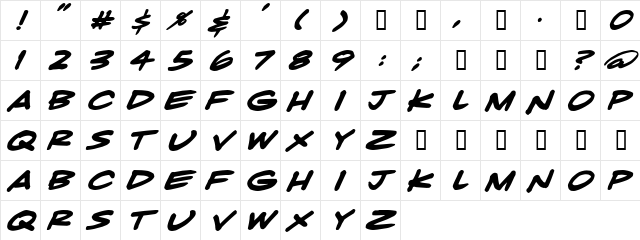 LHF Comic Caps BETA Regular  glyph index