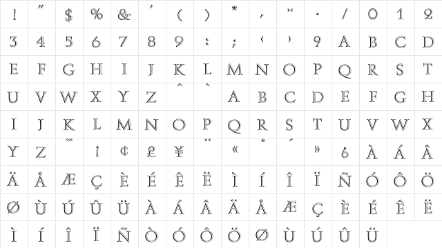 AugusteaOpenPlain Regular  glyph index