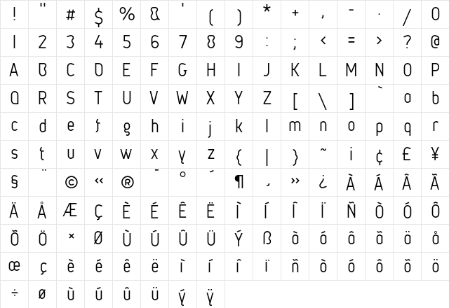 Metsys Light  glyph index
