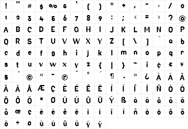 Factory Regular  glyph index