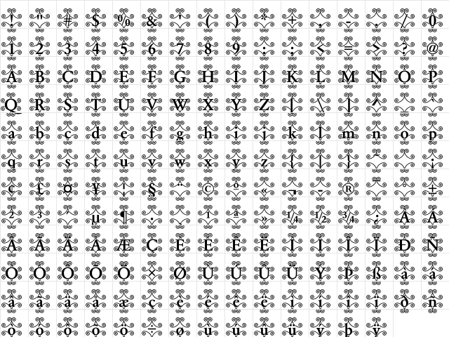 Garamond46 Becker Regular  glyph index