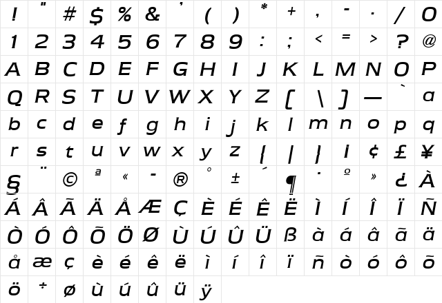 Armada Regular  glyph index