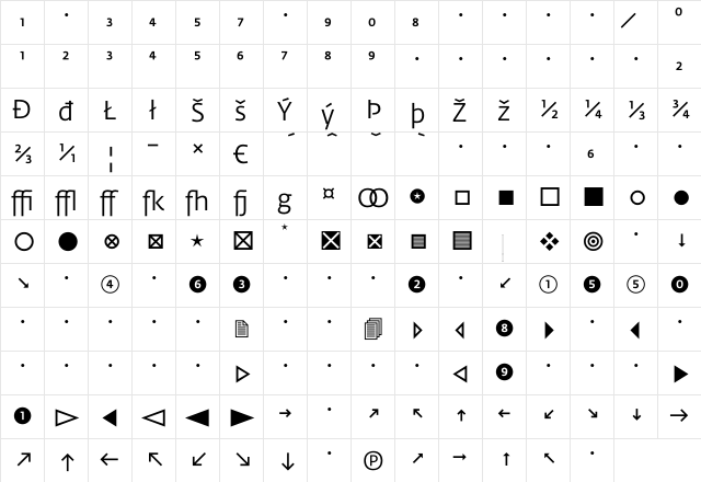 Fedra Sans Book Expert  glyph index