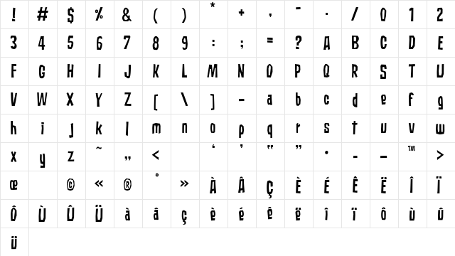 Subaccuz Regular  glyph index