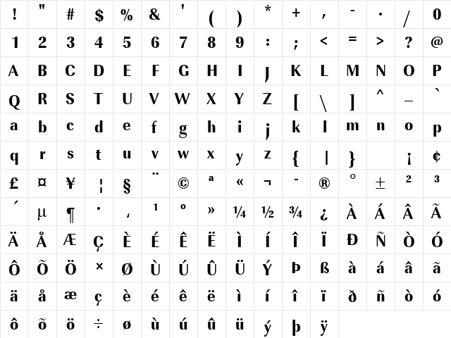 URWImperialTExtBolExtNar Regular  glyph index