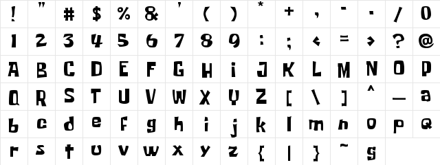 Spongeboy Me Bob Regular  glyph index