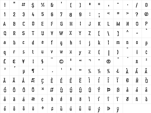 Offline-Rough Medium  glyph index