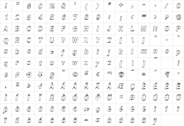 JesseBeckerOutline BoldItalic  glyph index