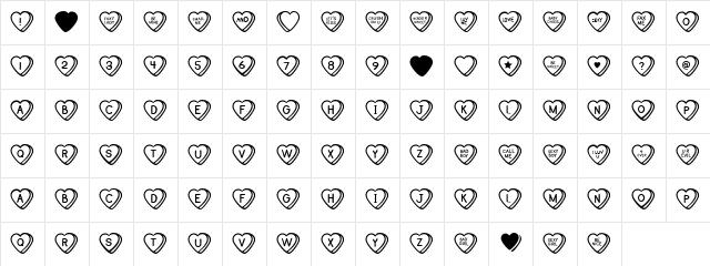 Sweet Hearts BV Regular  glyph index