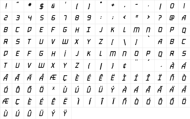 Armor Talk Regular  glyph index