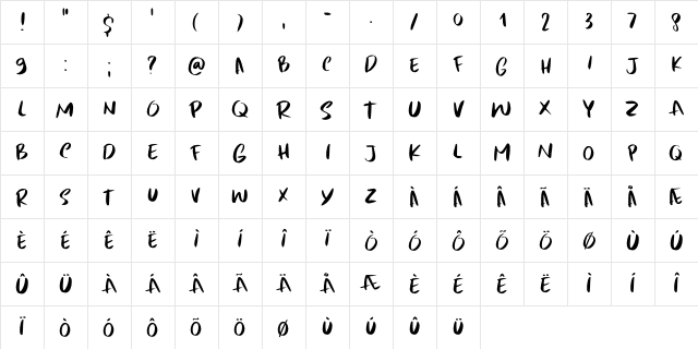 Flying Saucer Script DEMO Regular  glyph index