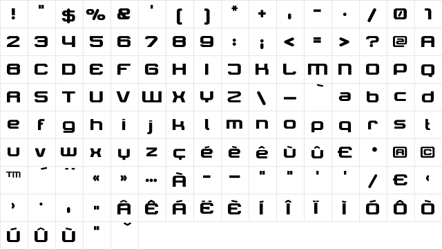 Tektrron Regular  glyph index