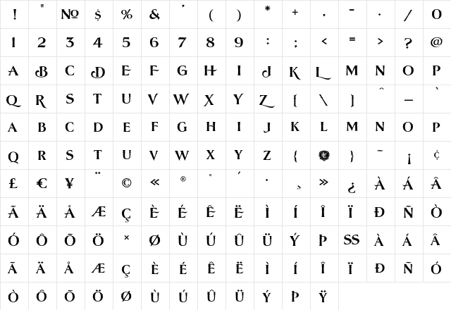 LHF Lakeside Country 2 Regular  glyph index