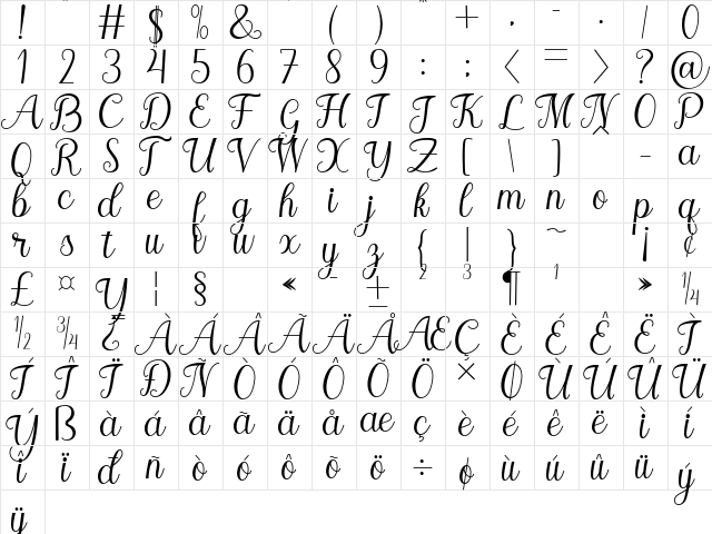 Marleigh Regular  glyph index