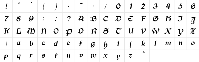 Lunatic Oblique  glyph index