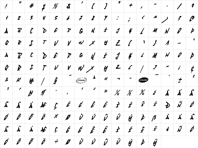Fantom Condensed Italic Condensed Italic  glyph index