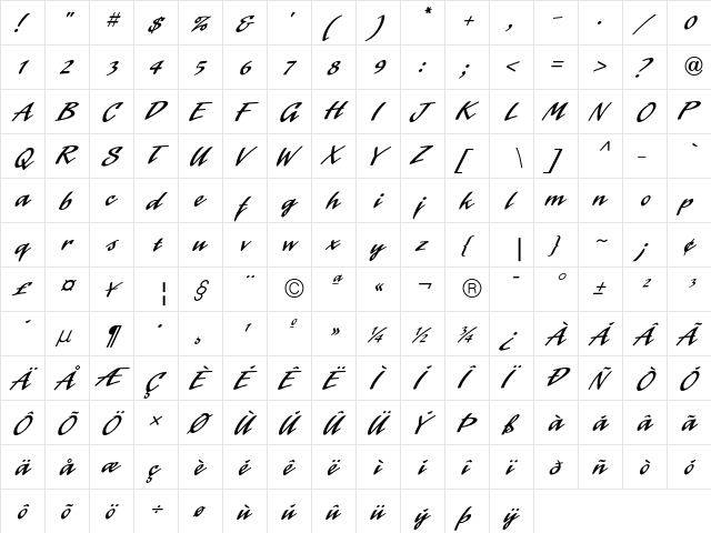 LaserICG Regular  glyph index