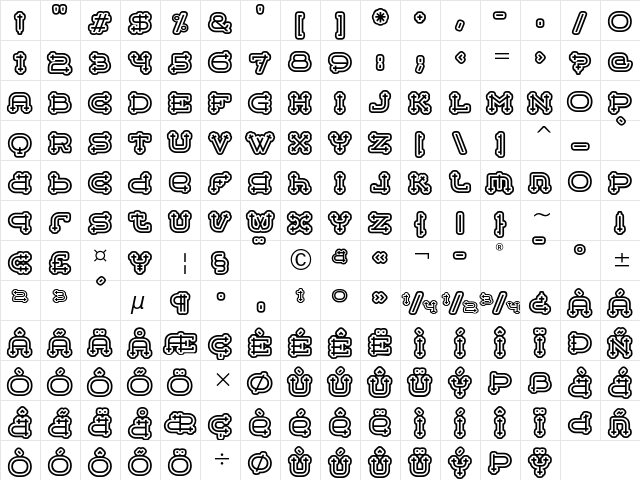 Belter Mega Outline ITC Std Regular  glyph index