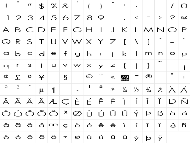 Halibut Regular  glyph index