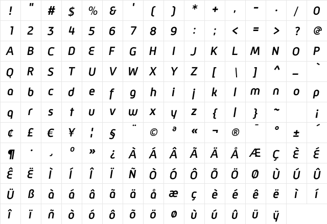 Mic 32Bold Oblique Regular  glyph index