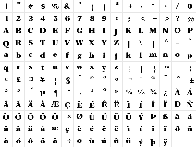 Garth Graphic Std Black  glyph index