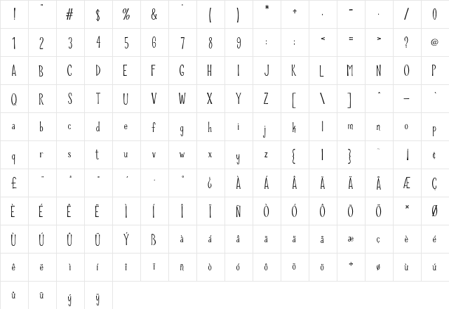 Riddle Upright  glyph index