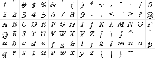 TXT Antique Italic Regular  glyph index