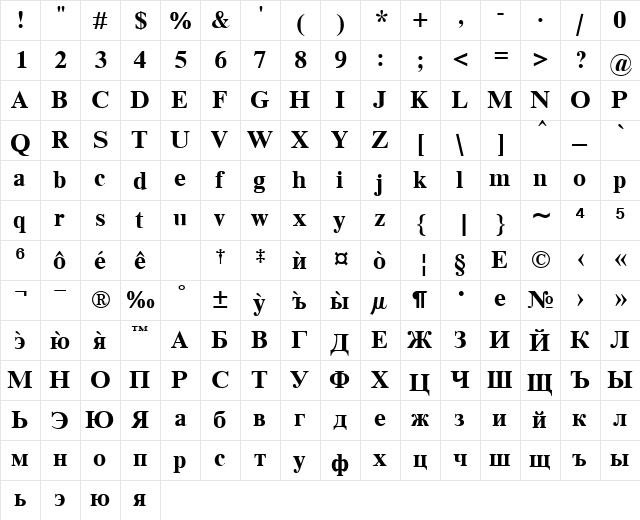 TmsEBD Bold  glyph index