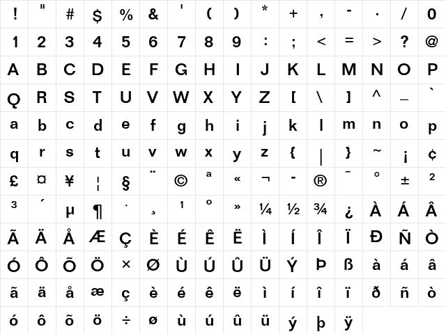 Folio Medium  glyph index