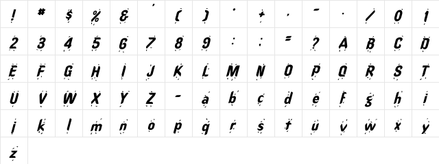 OregonWet Italic Italic  glyph index