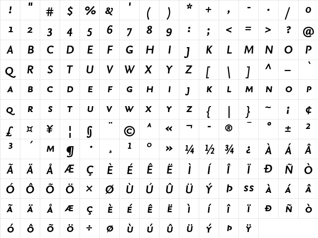 NexusSans-BoldItalicSC Regular  glyph index