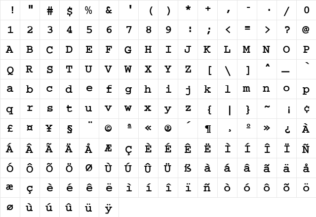 Bain Bold Regular  glyph index