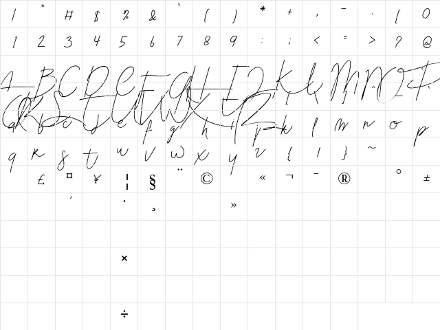 Blenheim Signature Regular  glyph index