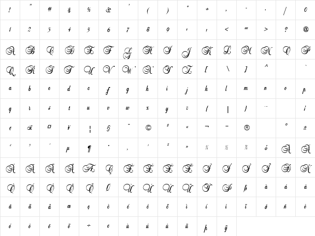 Balmoral ICG Regular  glyph index