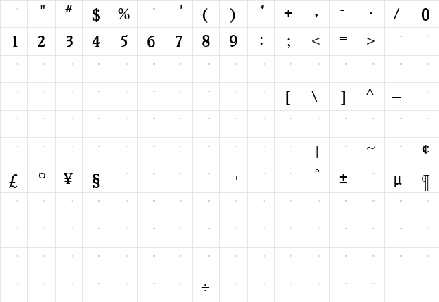 VeroneseMediumTab Medium  glyph index