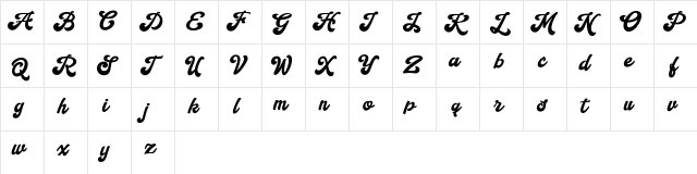 Handy Script Regular  glyph index