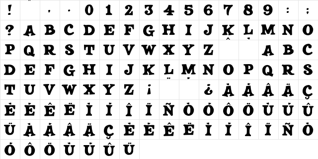 JMH SALOON Regular  glyph index