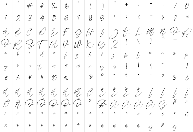 Balistone Regular  glyph index