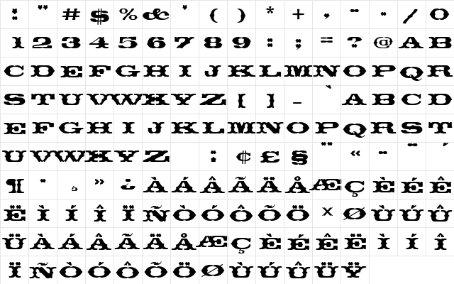 ThunderbirdDRegRo1 Regular  glyph index