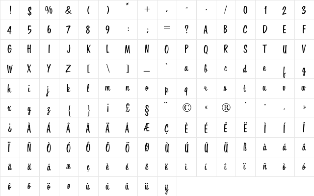 Houston BQ Regular  glyph index