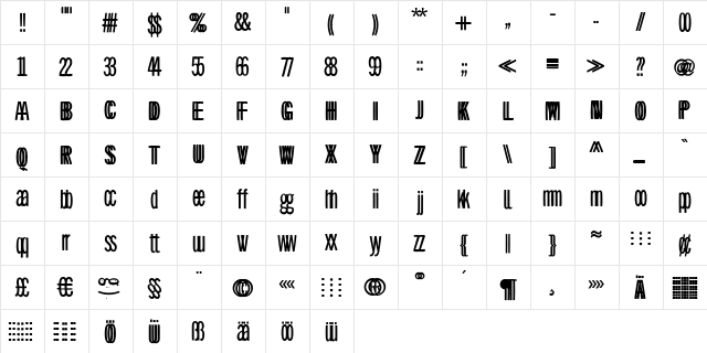 TwinSetSansOne Regular  glyph index