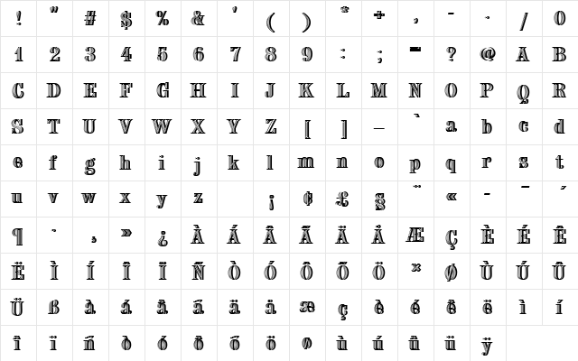 ChiselDRe1 Regular  glyph index