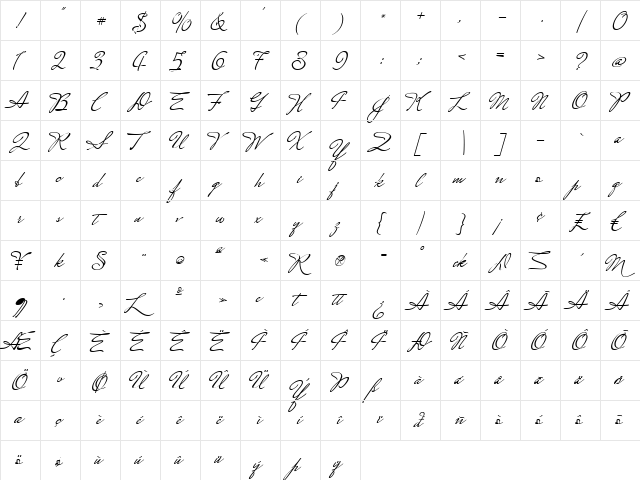 Mrs Saint-Delafield Regular  glyph index