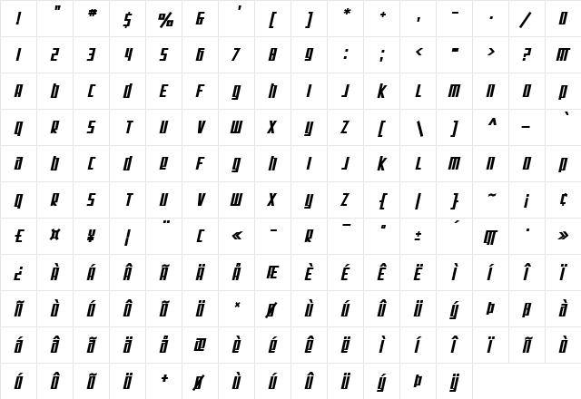 SF Square Root Bold Oblique  glyph index