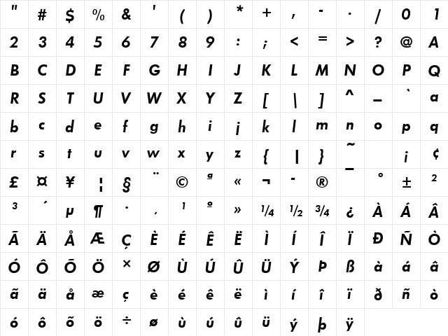 FuturaTDem Oblique  glyph index