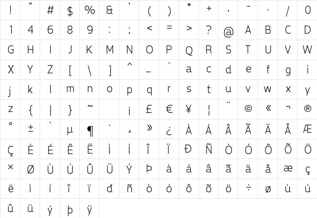 Tepeno Sans Light Regular  glyph index
