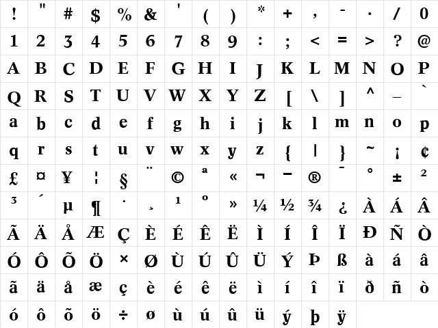 Concorde Regular  glyph index
